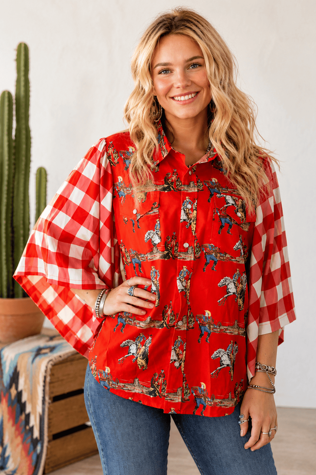 Shop Envi Me It's T-shirt Kinda Day The Cowboys Ranch Retro Western Gingham Flutter Sleeve Top