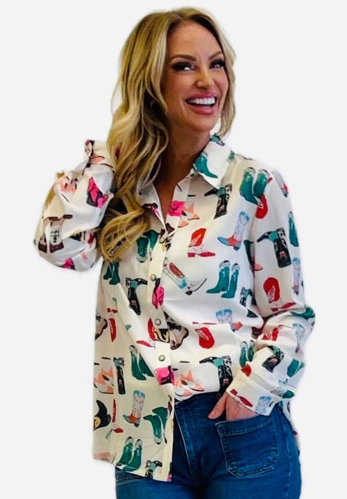 Shop Envi Me tops The Cowgirl Boots Button Up Top