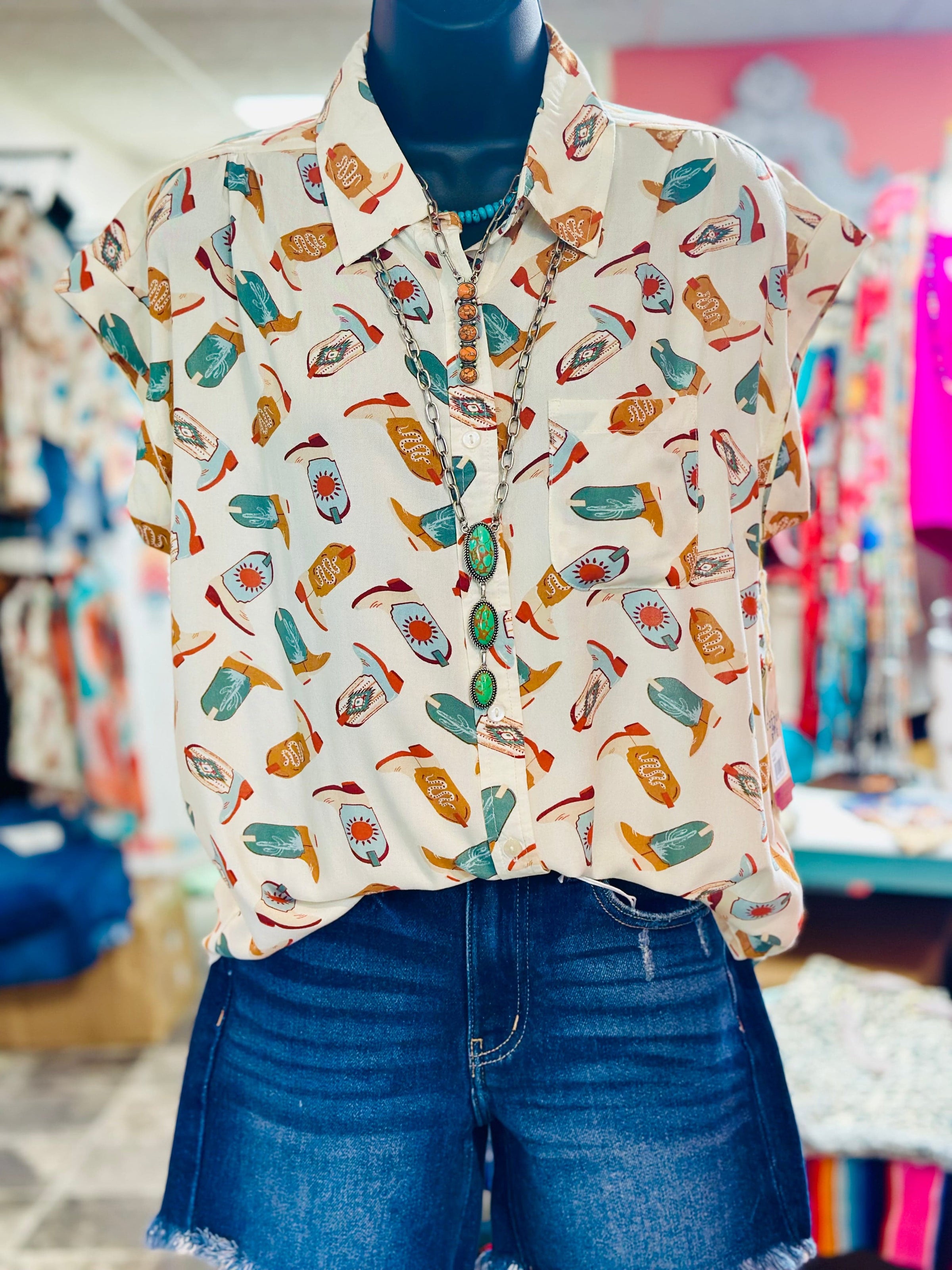 Shop Envi Me tops The Cowgirl Boots Camp Shirt