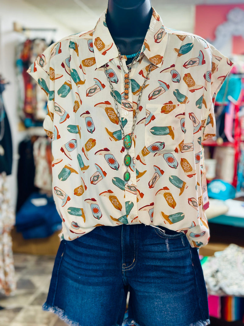Shop Envi Me tops The Cowgirl Boots Camp Shirt
