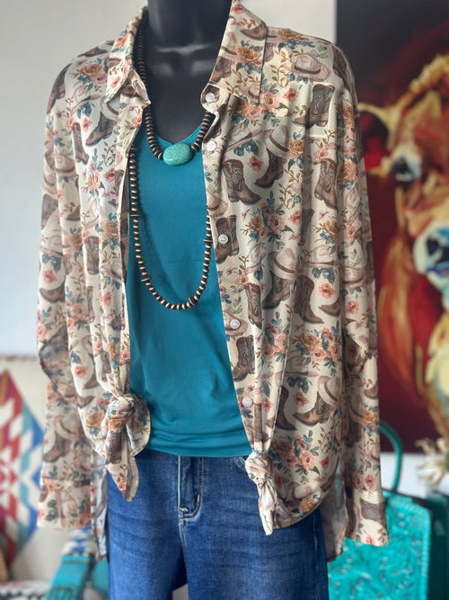 Shop Envi Me tops The Cowgirl Boots, Cowboy Hats, & Fall Floral Button Up Top