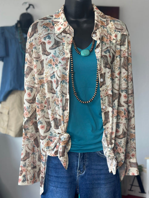 Shop Envi Me tops The Cowgirl Boots, Cowboy Hats, & Fall Floral Button Up Top
