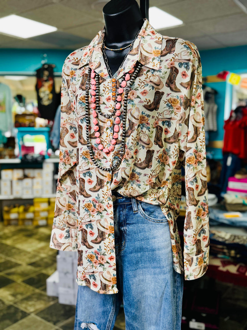 Shop Envi Me tops The Cowgirl Boots Floral Button Up Top