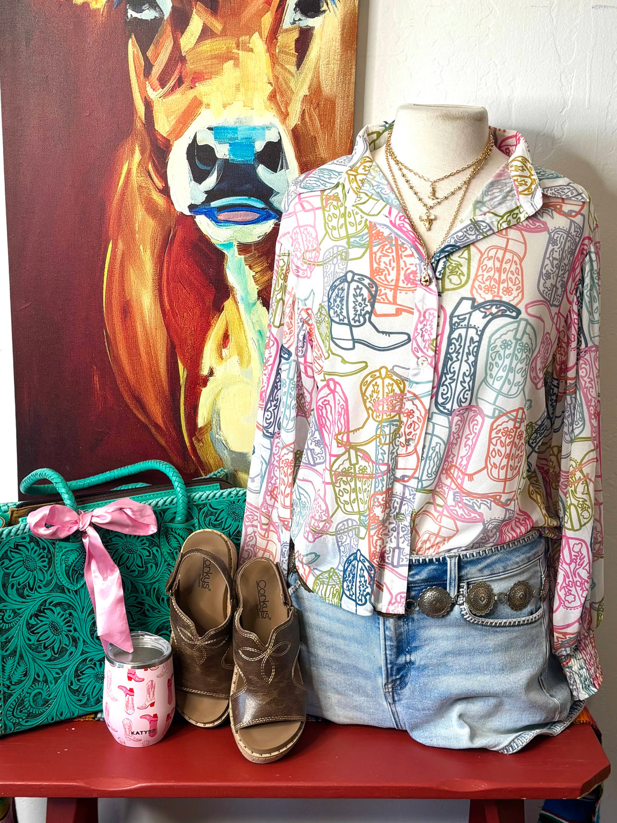 Shop Envi Me tops The Cowgirl Boots Mesh Button Up Top