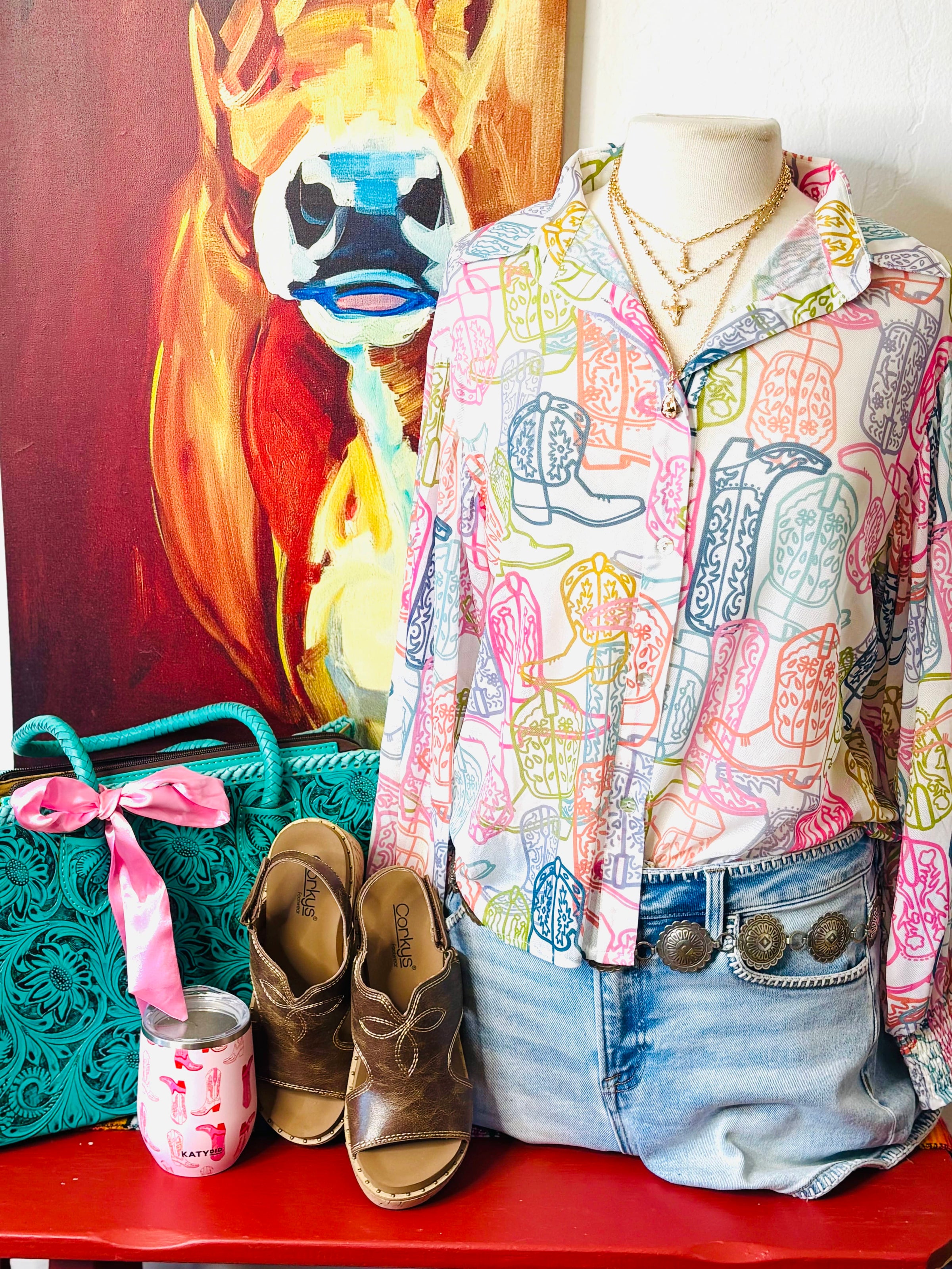 Shop Envi Me tops The Cowgirl Boots Mesh Button Up Top