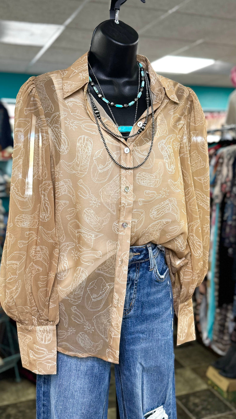 Shop Envi Me tops The Cowgirl Boots, Spurs & Cowboy Hats Spring Button Up Top