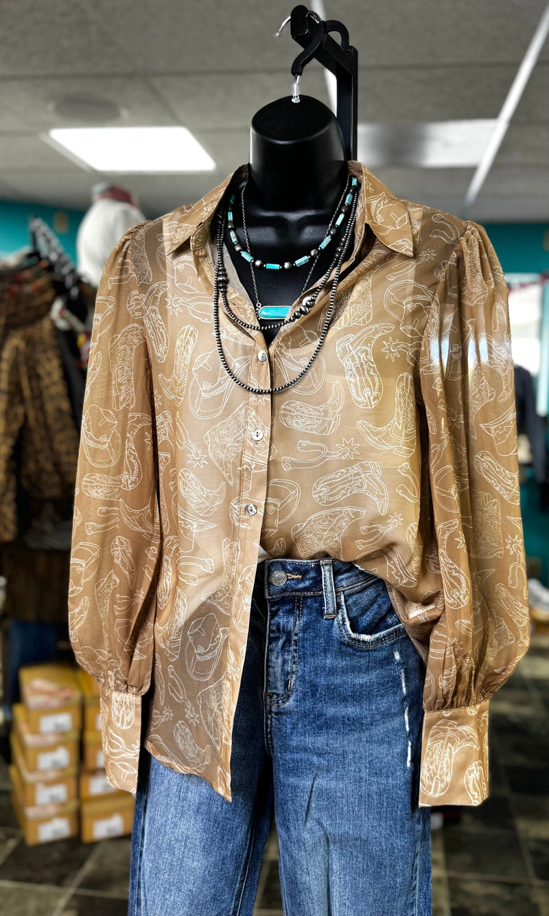 Shop Envi Me tops The Cowgirl Boots, Spurs & Cowboy Hats Spring Button Up Top