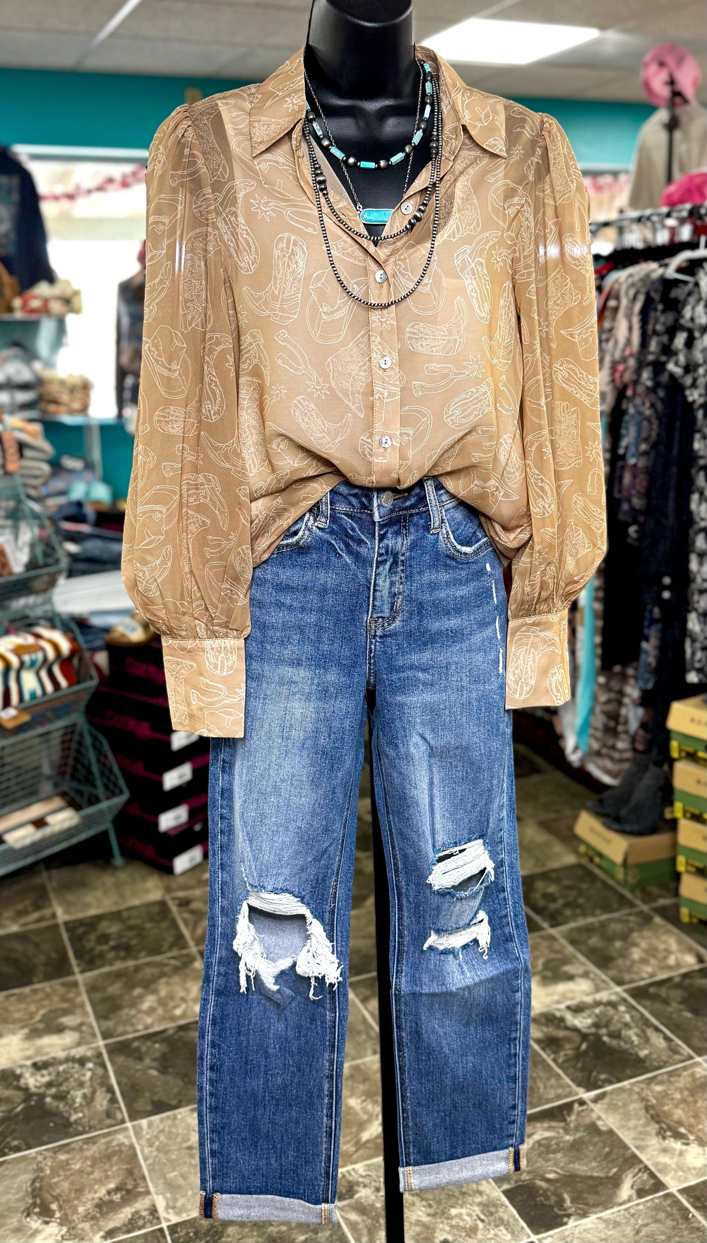 Shop Envi Me tops The Cowgirl Boots, Spurs & Cowboy Hats Spring Button Up Top