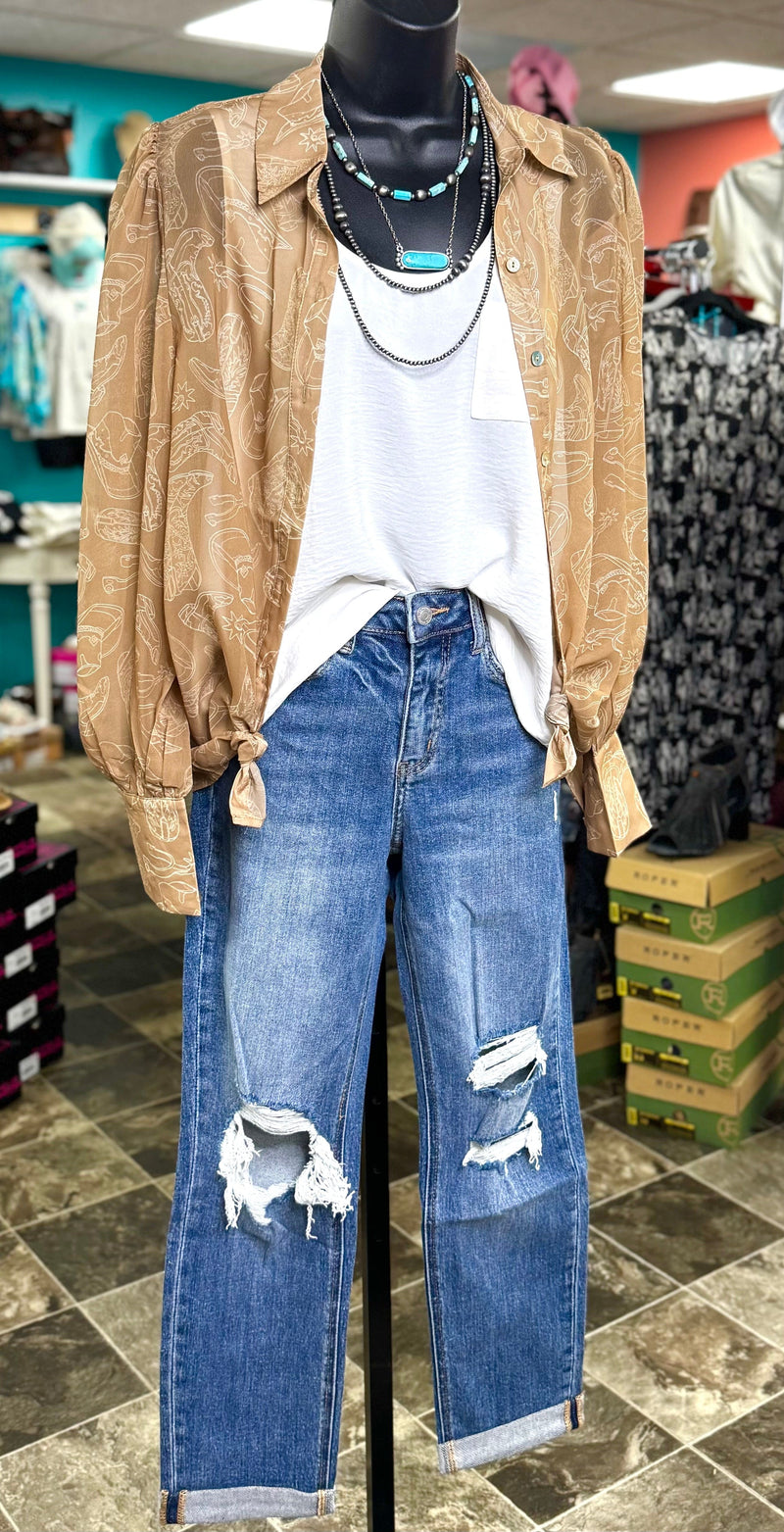 Shop Envi Me tops The Cowgirl Boots, Spurs & Cowboy Hats Spring Button Up Top