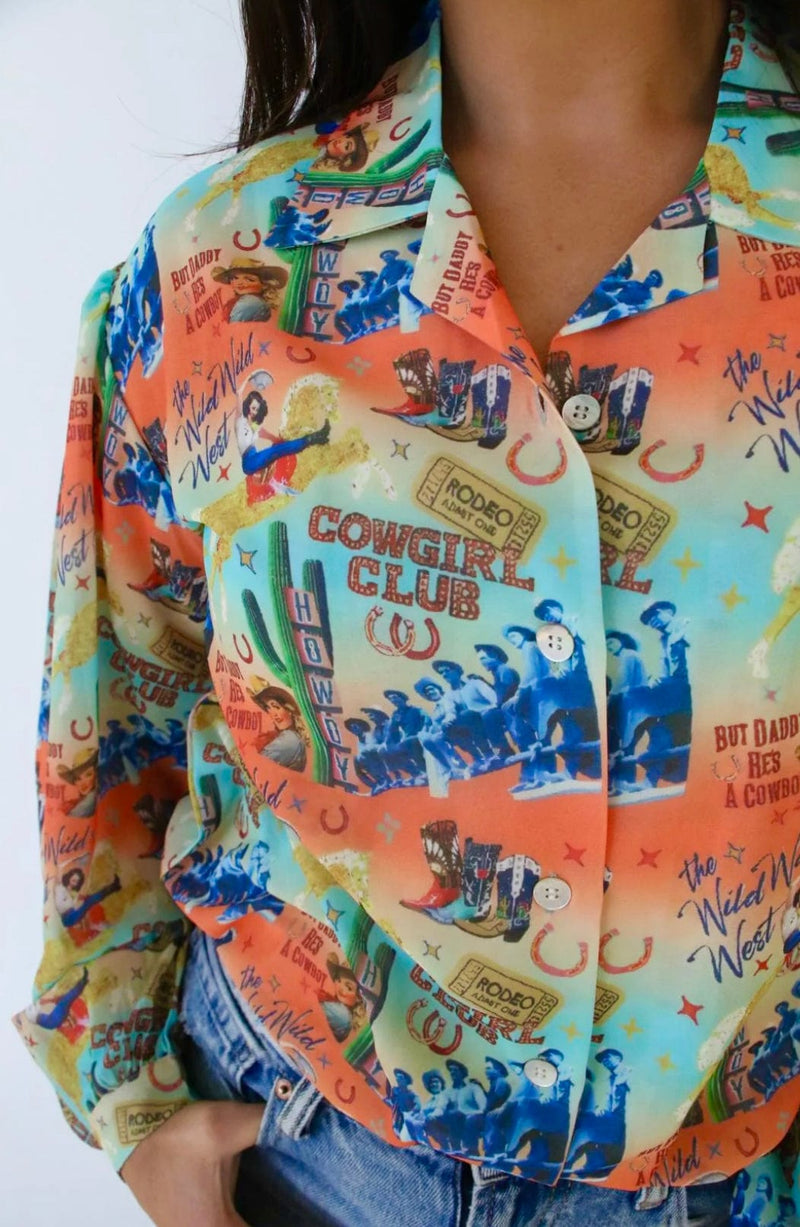 Shop Envi Me tops The Cowgirl Club Chiffon Button Up Top
