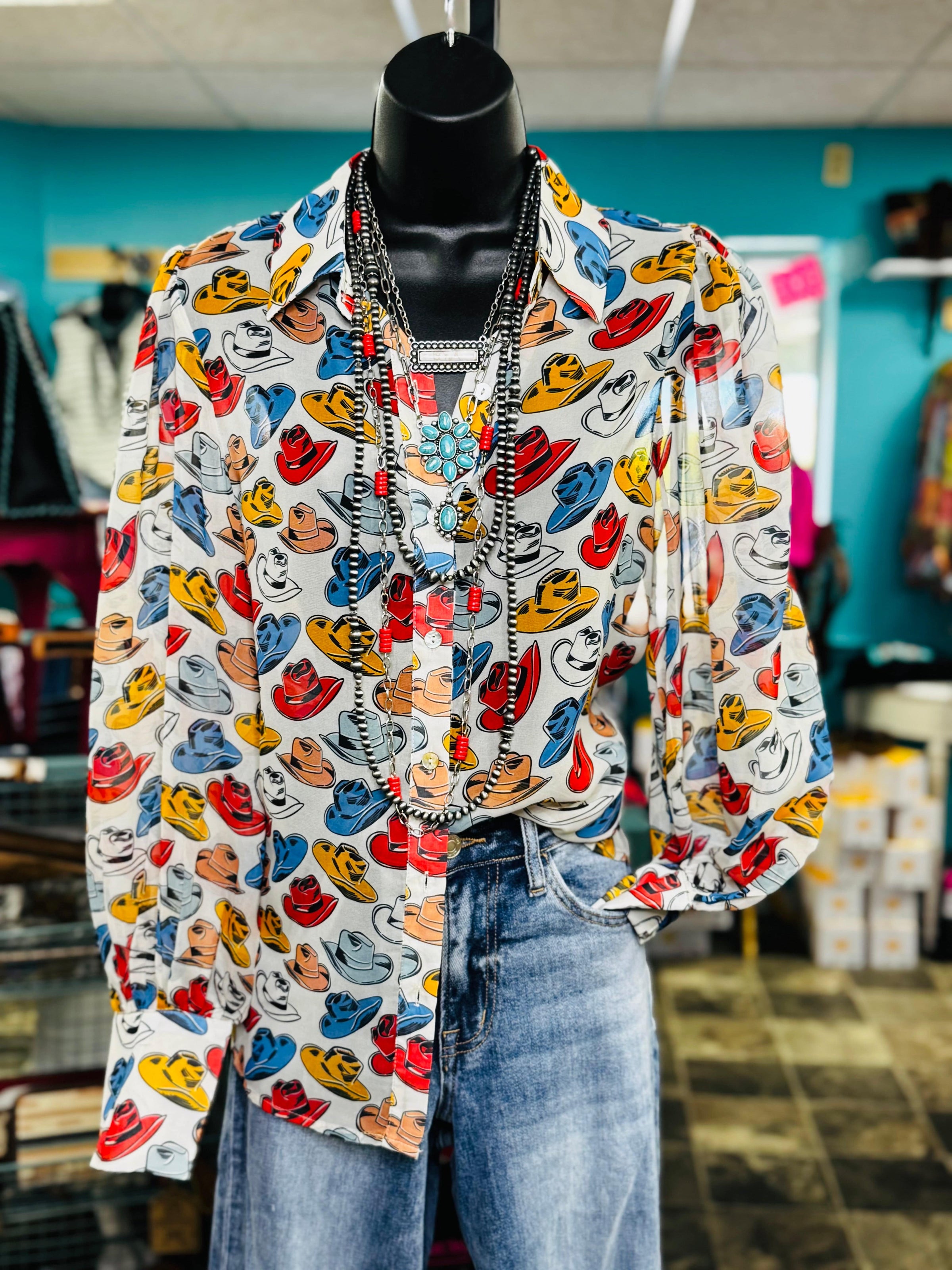 Shop Envi Me tops The Cowgirl Hats Button Up Top