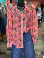 Shop Envi Me tops The Cowgirl Howdy Pink Chiffon Button Up Top