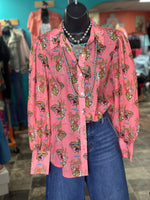 Shop Envi Me tops The Cowgirl Howdy Pink Chiffon Button Up Top
