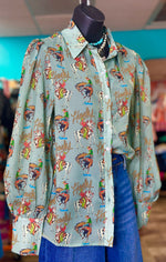Shop Envi Me tops The Cowgirl Howdy Turquoise Chiffon Button Up Top