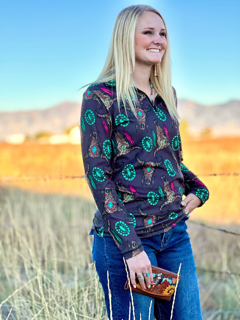 Shop Envi Me Tops and Tunics The Cowgirl Out West Wild Thing Half Zip Pullover