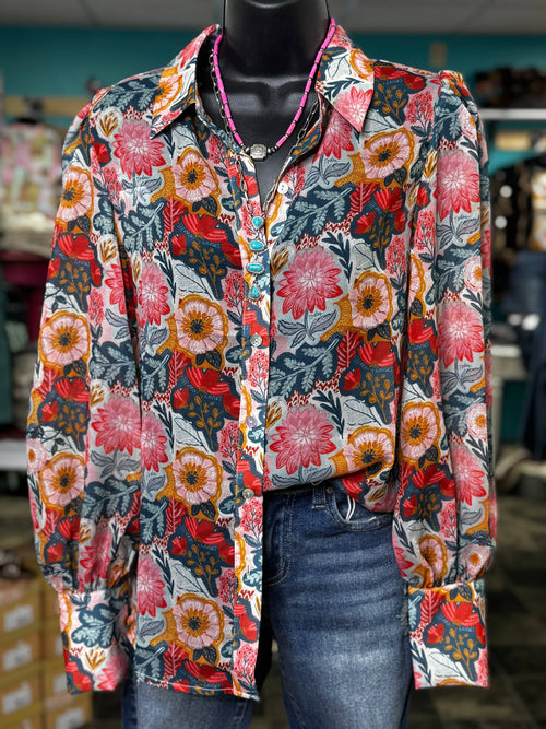 Shop Envi Me tops The Cowgirl South Of The Poppies Spring Button Up Top