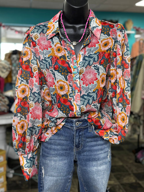 Shop Envi Me tops The Cowgirl South Of The Poppies Spring Button Up Top