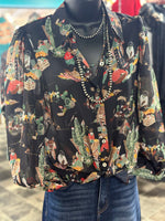 Shop Envi Me tops The Cowgirl Wagon Train Black Button Up Top