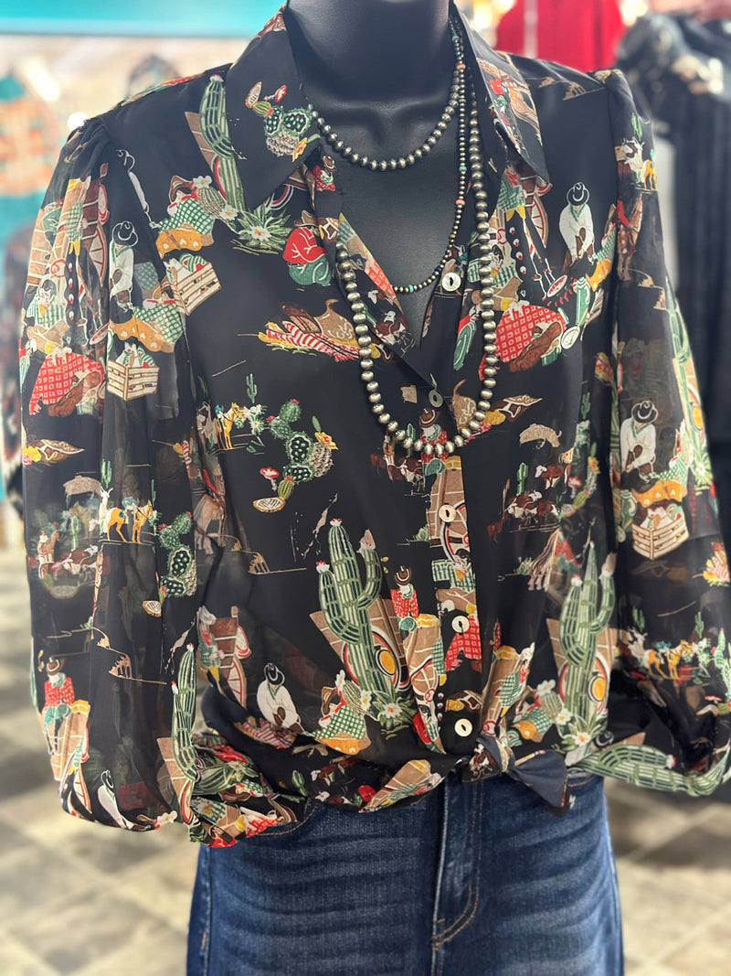 Shop Envi Me tops The Cowgirl Wagon Train Black Button Up Top