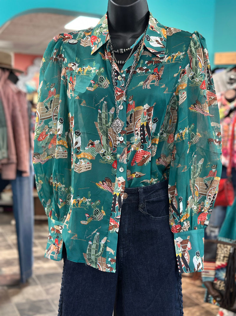 Shop Envi Me tops The Cowgirl Wagon Train Spring Button Up Top