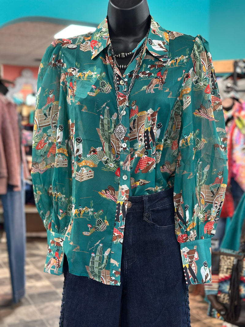 Shop Envi Me tops The Cowgirl Wagon Train Spring Button Up Top