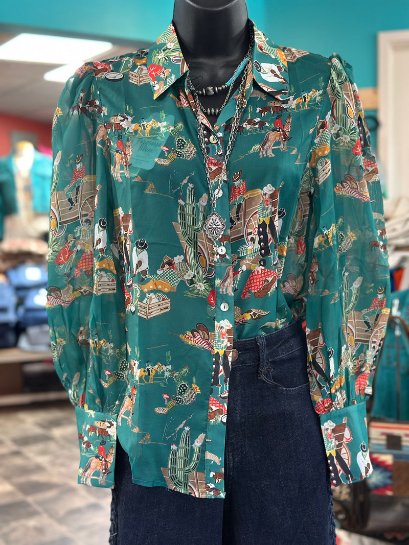Shop Envi Me tops The Cowgirl Wagon Train Spring Button Up Top