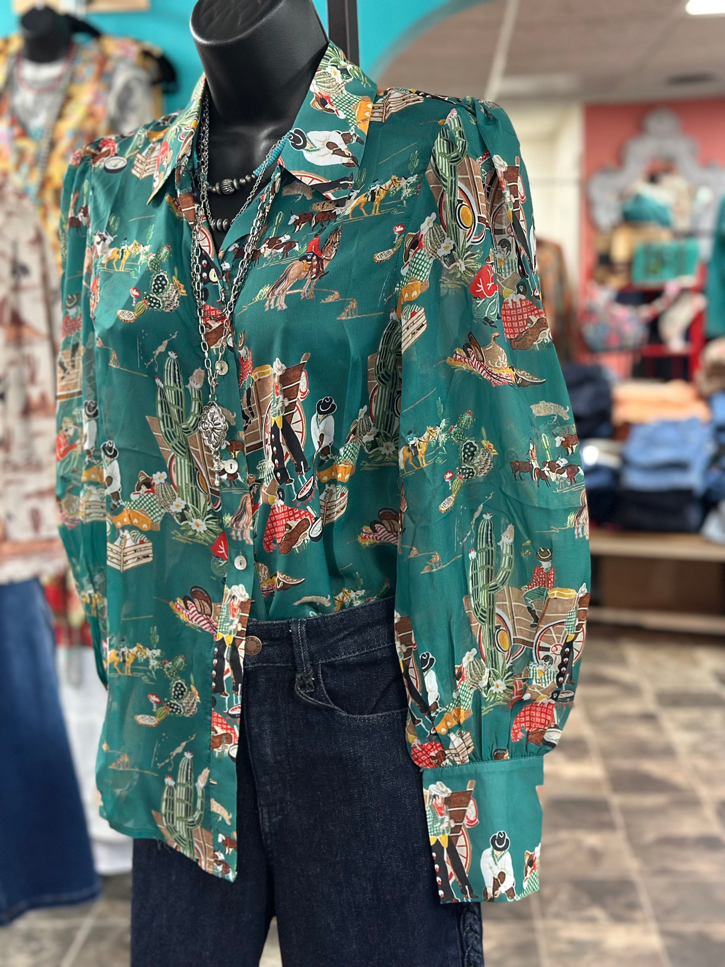 Shop Envi Me tops The Cowgirl Wagon Train Spring Button Up Top