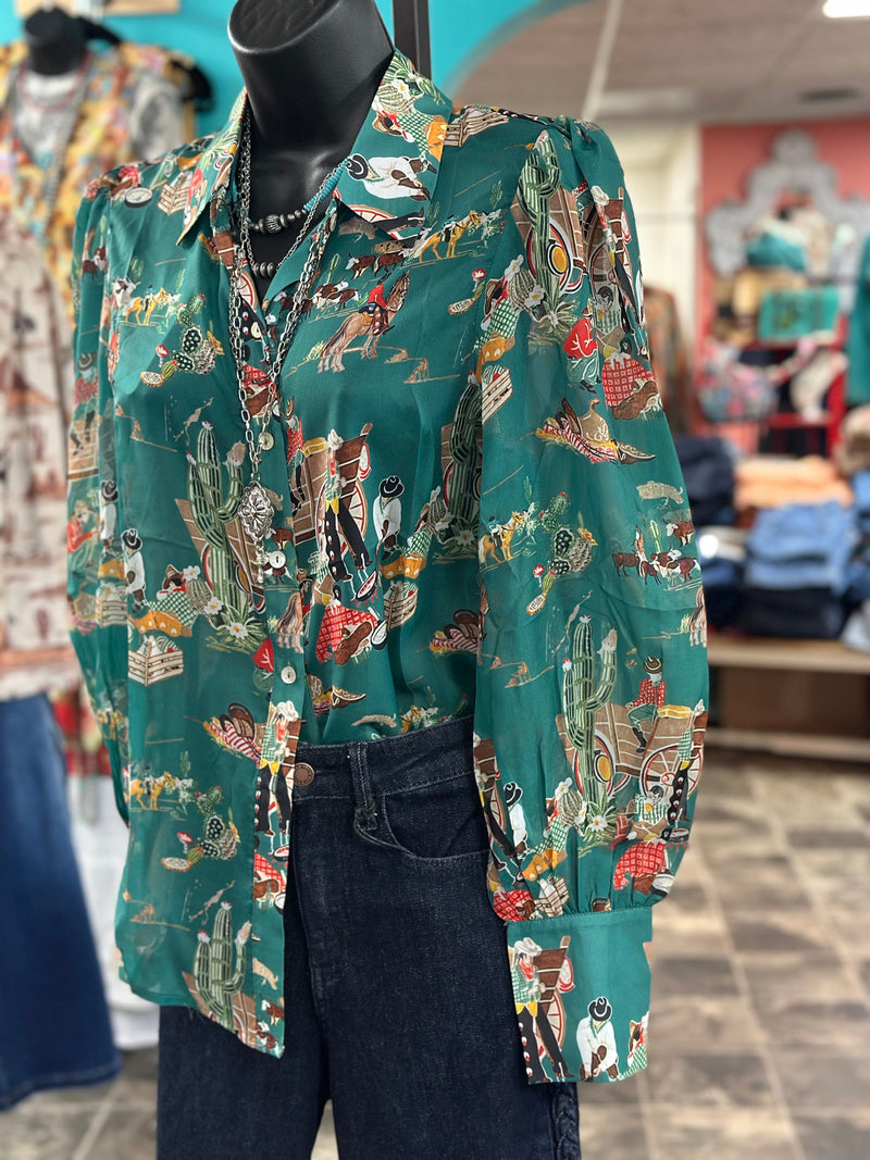 Shop Envi Me tops The Cowgirl Wagon Train Spring Button Up Top