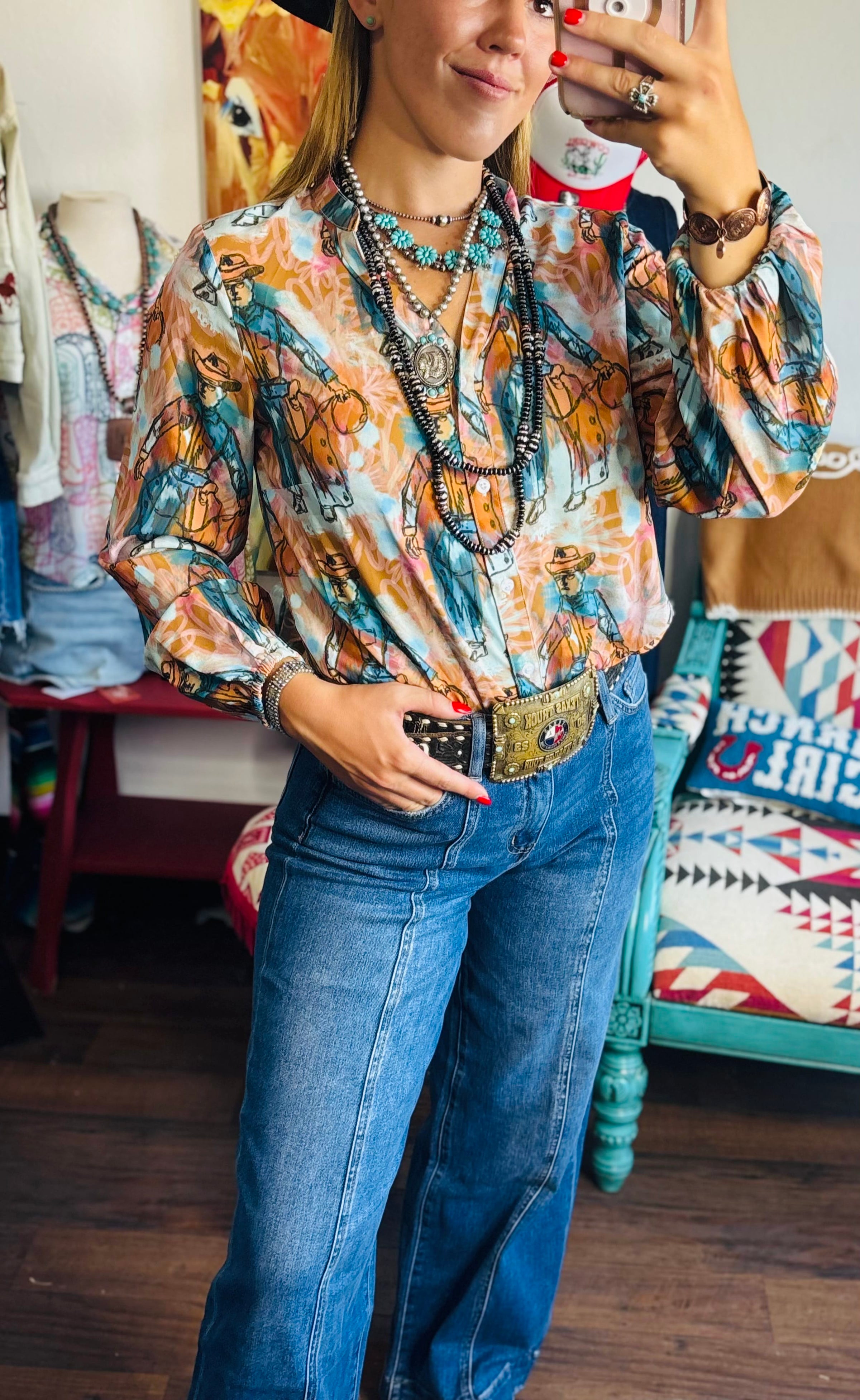 Shop Envi Me tops The Cowgirls In The West Mesh Button Up Top