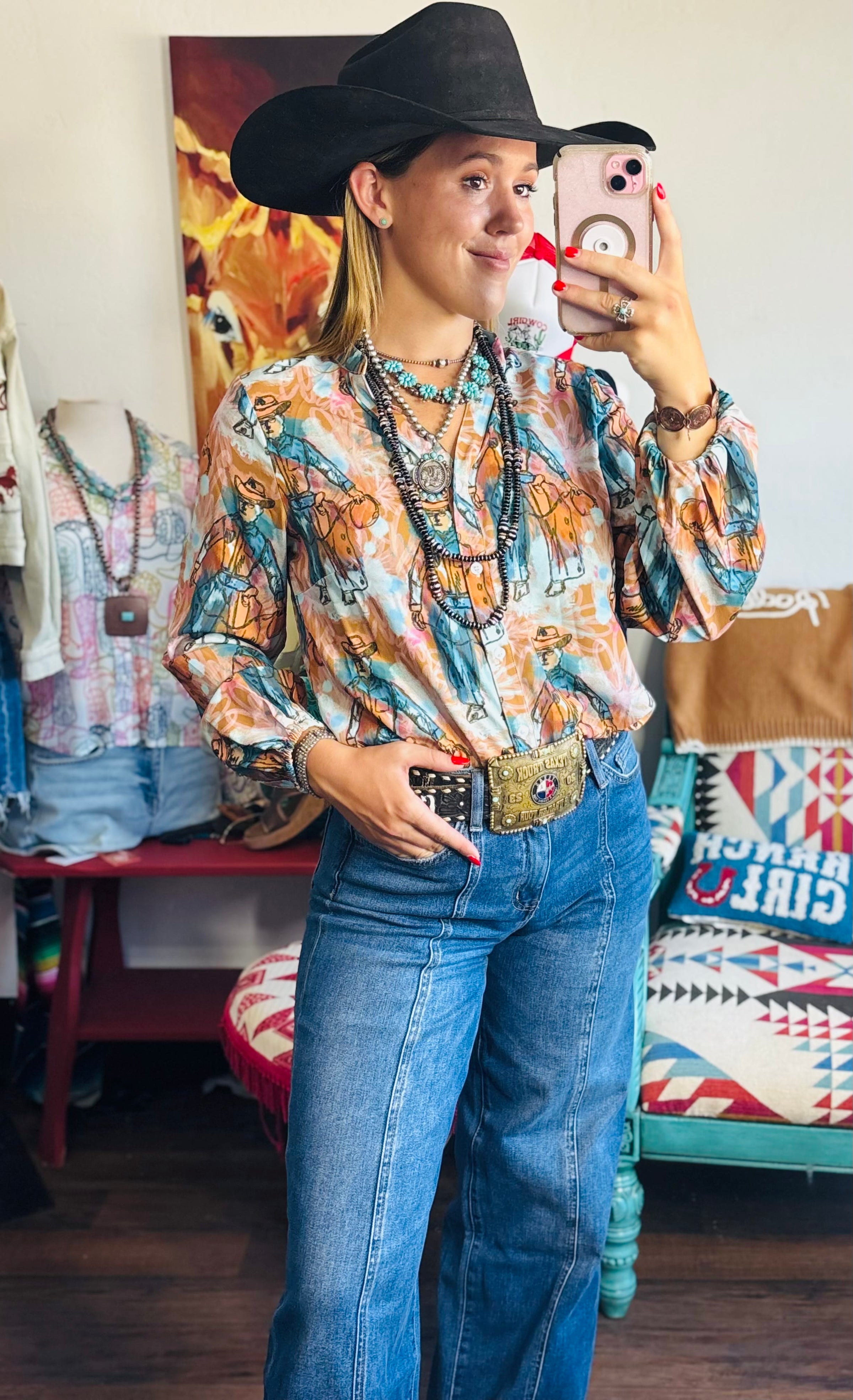 Shop Envi Me tops The Cowgirls In The West Mesh Button Up Top