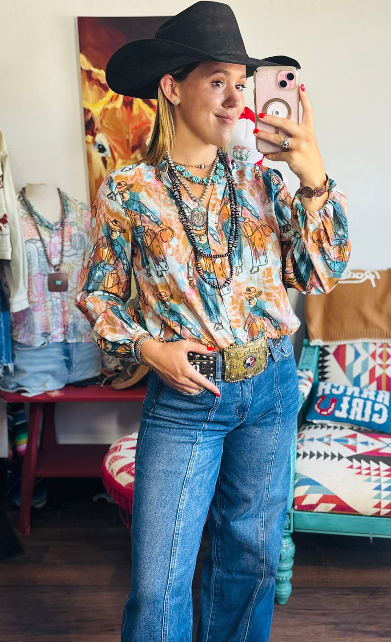 Shop Envi Me tops The Cowgirls In The West Mesh Button Up Top