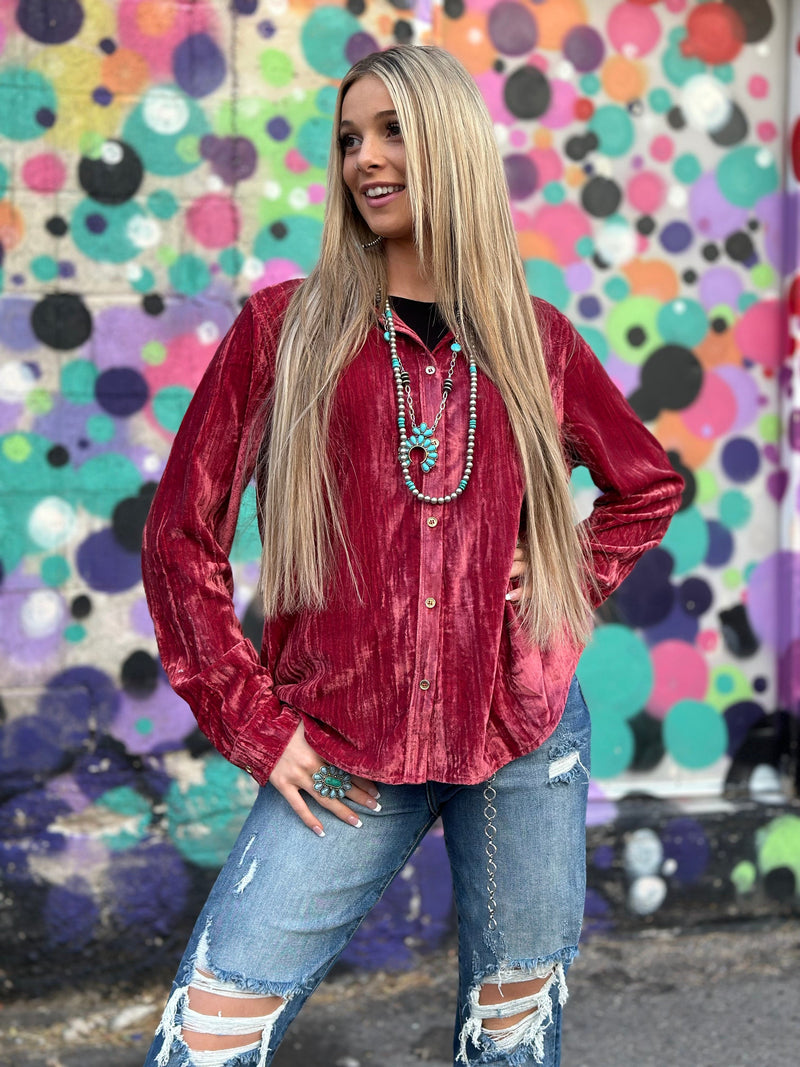 Shop Envi Me Cardigans and Kimonos The Cranberry Velvet Song Of San Antone Shirt