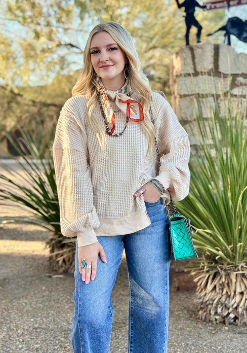 Shop Envi Me Tops and Tunics The Cream South Of Fall New Waffle Weave Top