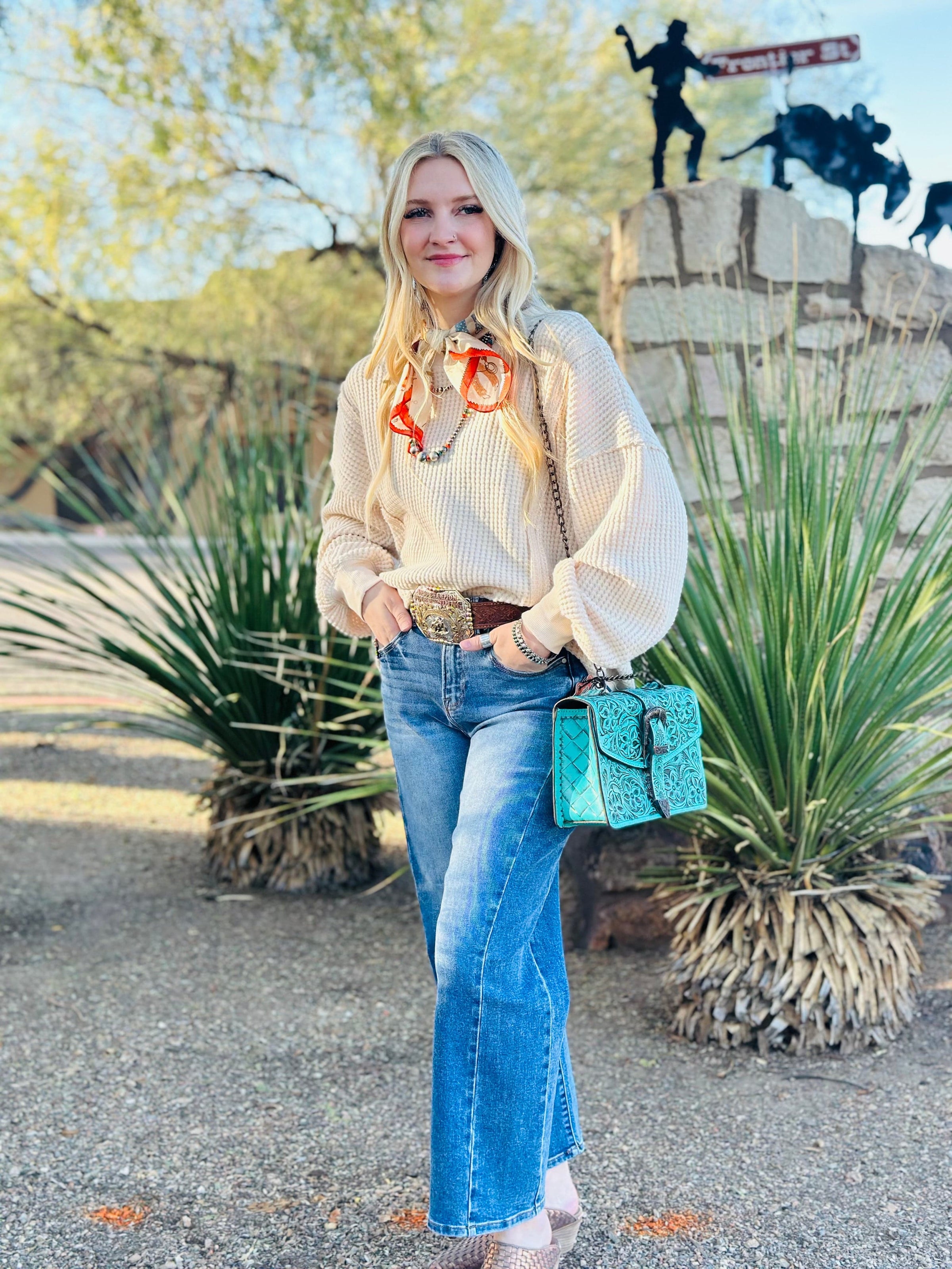 Shop Envi Me Tops and Tunics The Cream South Of Fall New Waffle Weave Top