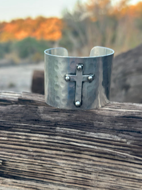 Shop Envi Me Bracelets Silver The Cross Dot Hammered Cuff Bracelet