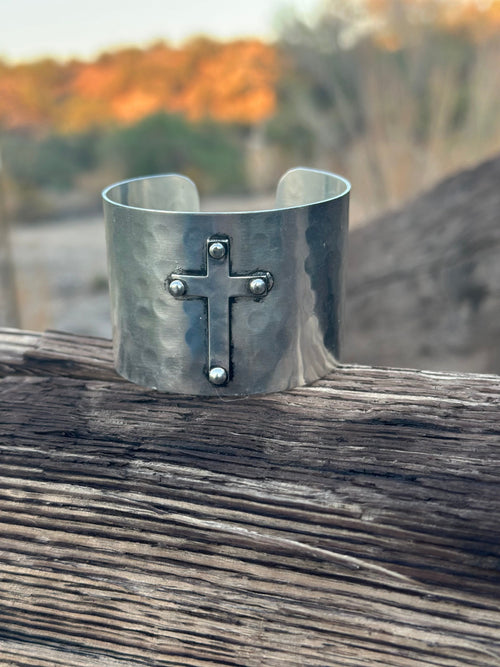 Shop Envi Me Bracelets Silver The Cross Dot Hammered Cuff Bracelet