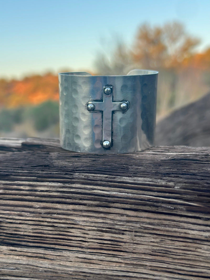 Shop Envi Me Bracelets Silver The Cross Dot Hammered Cuff Bracelet