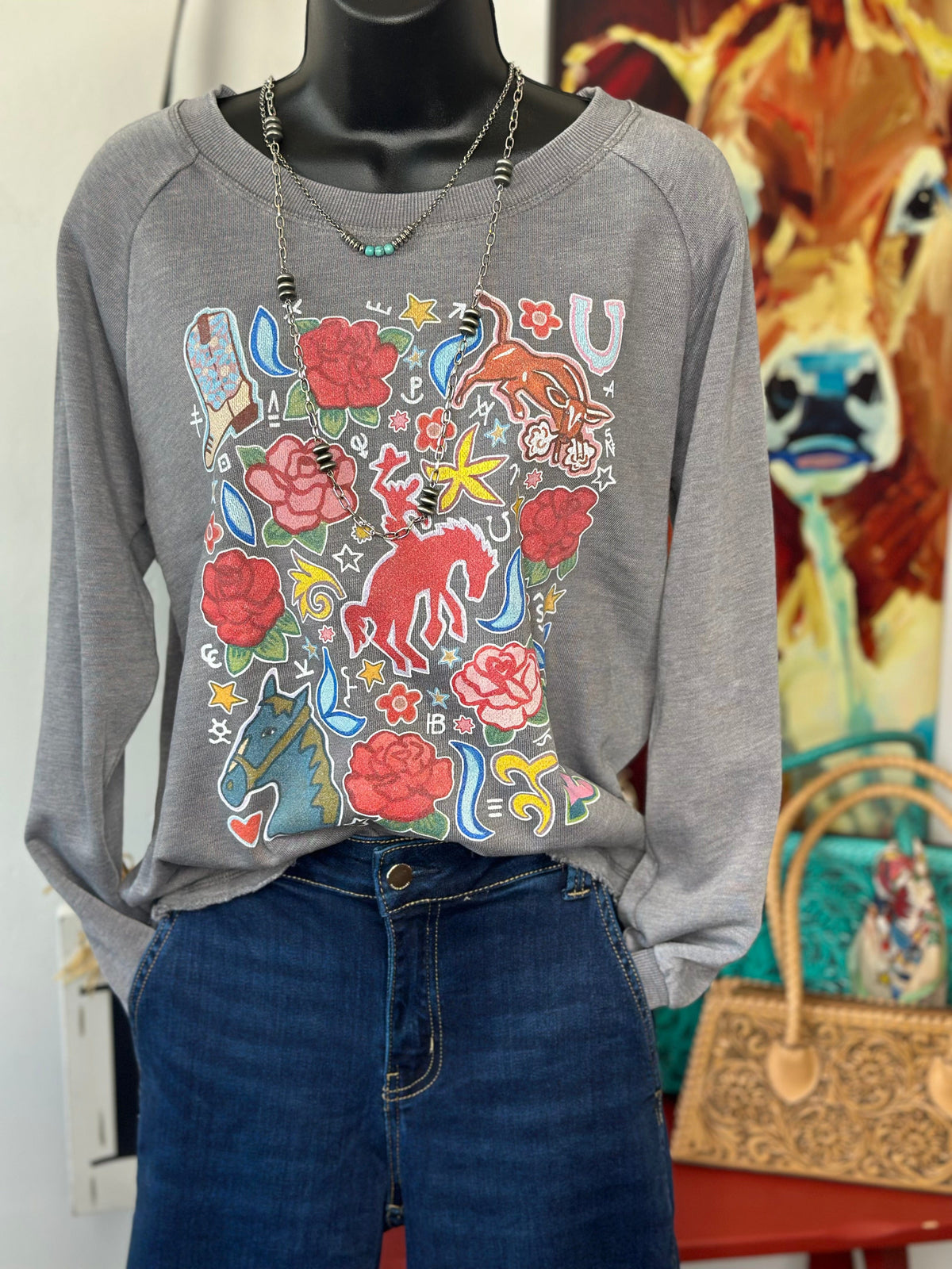 Shop Envi Me Cardigans and Kimonos The Day Off Western Floral Sweatshirt