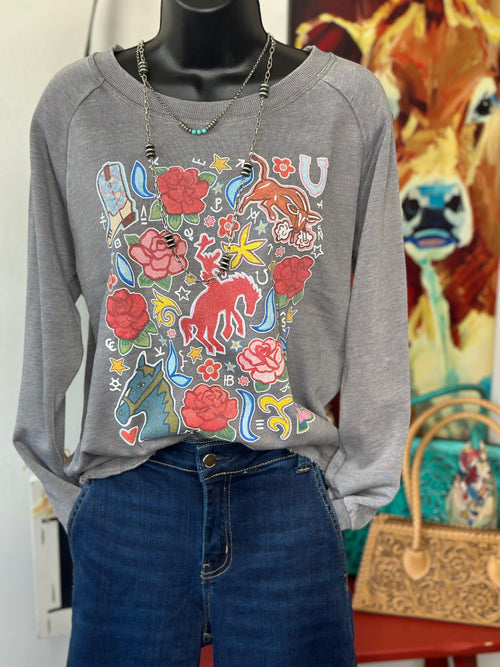 Shop Envi Me Cardigans and Kimonos The Day Off Western Floral Sweatshirt