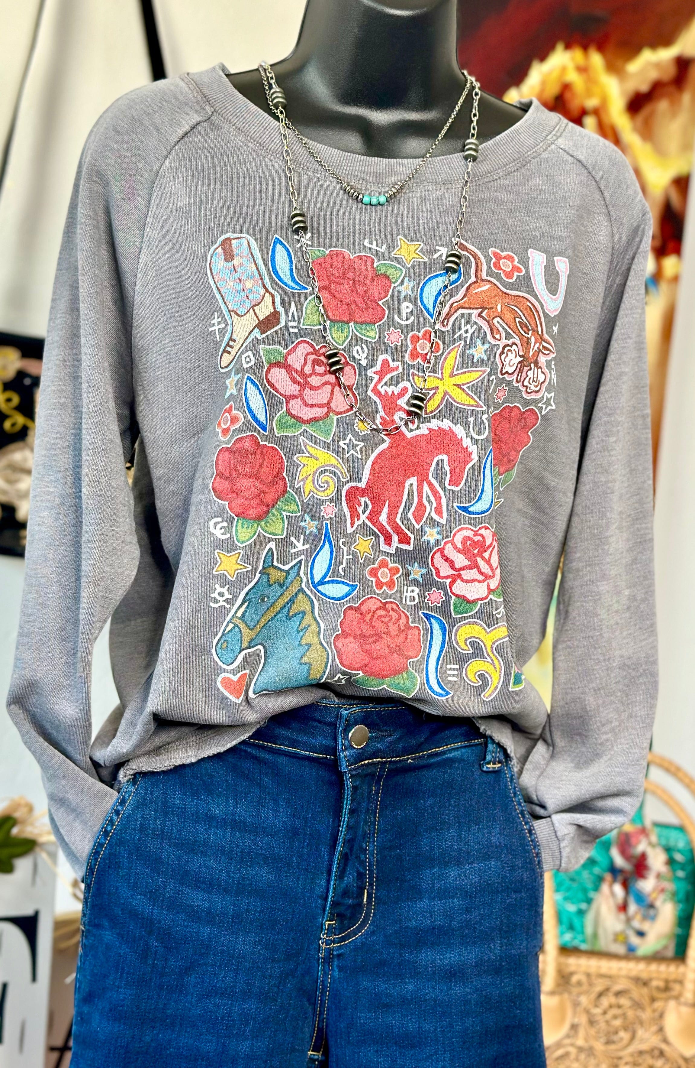 Shop Envi Me Cardigans and Kimonos The Day Off Western Floral Sweatshirt