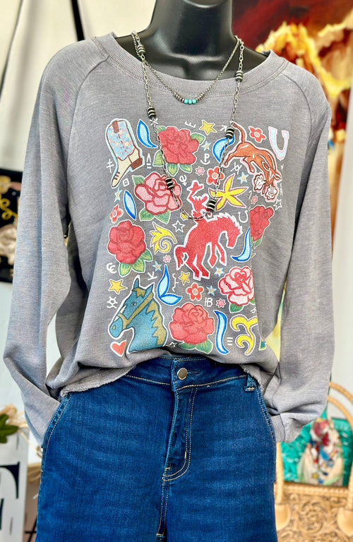 Shop Envi Me Cardigans and Kimonos The Day Off Western Floral Sweatshirt