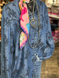 Shop Envi Me Tops and Tunics The Denim Betty Bronc Rider Cactus Button Up