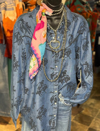 Shop Envi Me Tops and Tunics The Denim Betty Bronc Rider Cactus Button Up