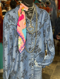 Shop Envi Me Tops and Tunics The Denim Betty Bronc Rider Cactus Button Up