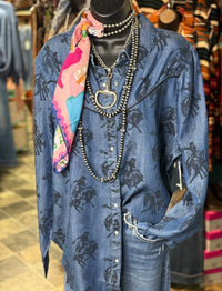 Shop Envi Me Tops and Tunics The Denim Betty Bronc Rider Cactus Button Up