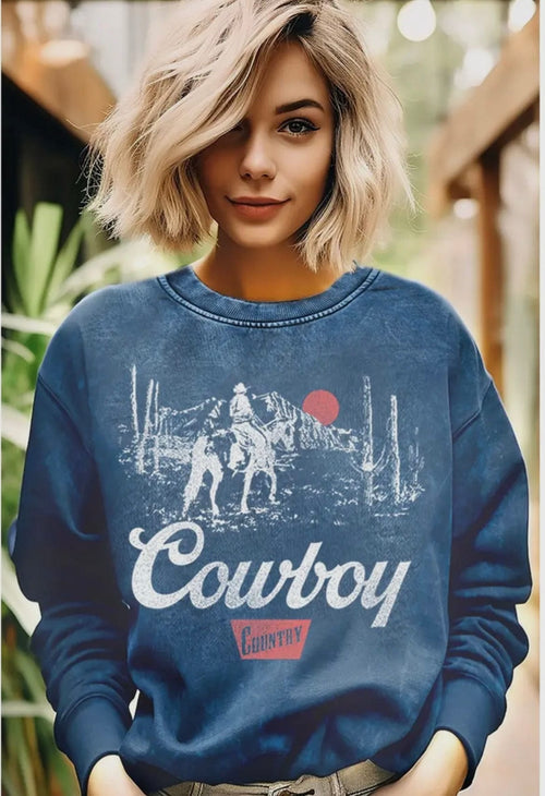 Shop Envi Me Tops and Tunics The Denim Blue Cowboy Country Mineral Wash Sweatshirt