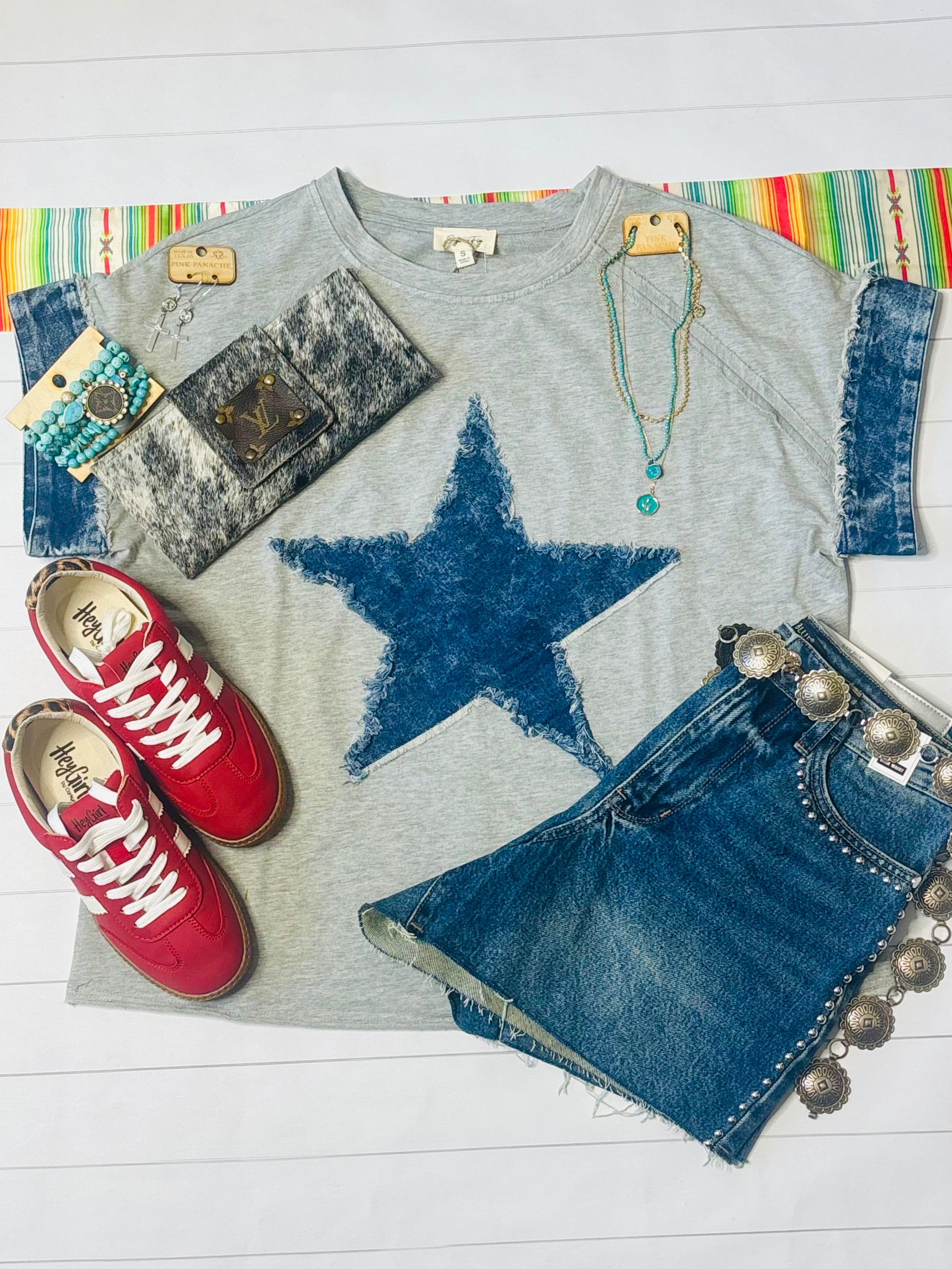 Shop Envi Me It's T-shirt Kinda Day The Denim Star Studded Top