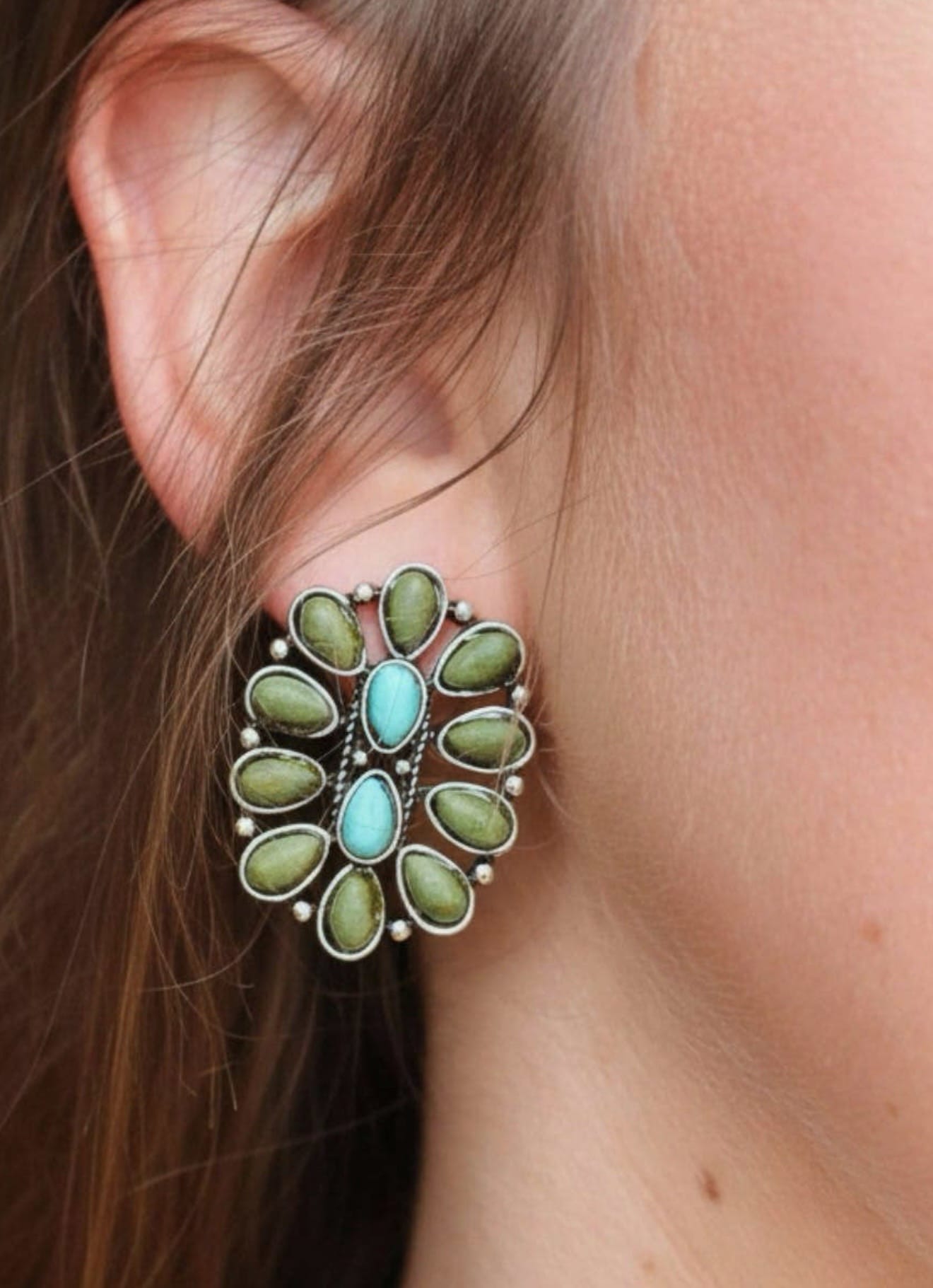 Shop Envi Me Earrings The Desert Bloom Turquoise & Olive Southwest Earring