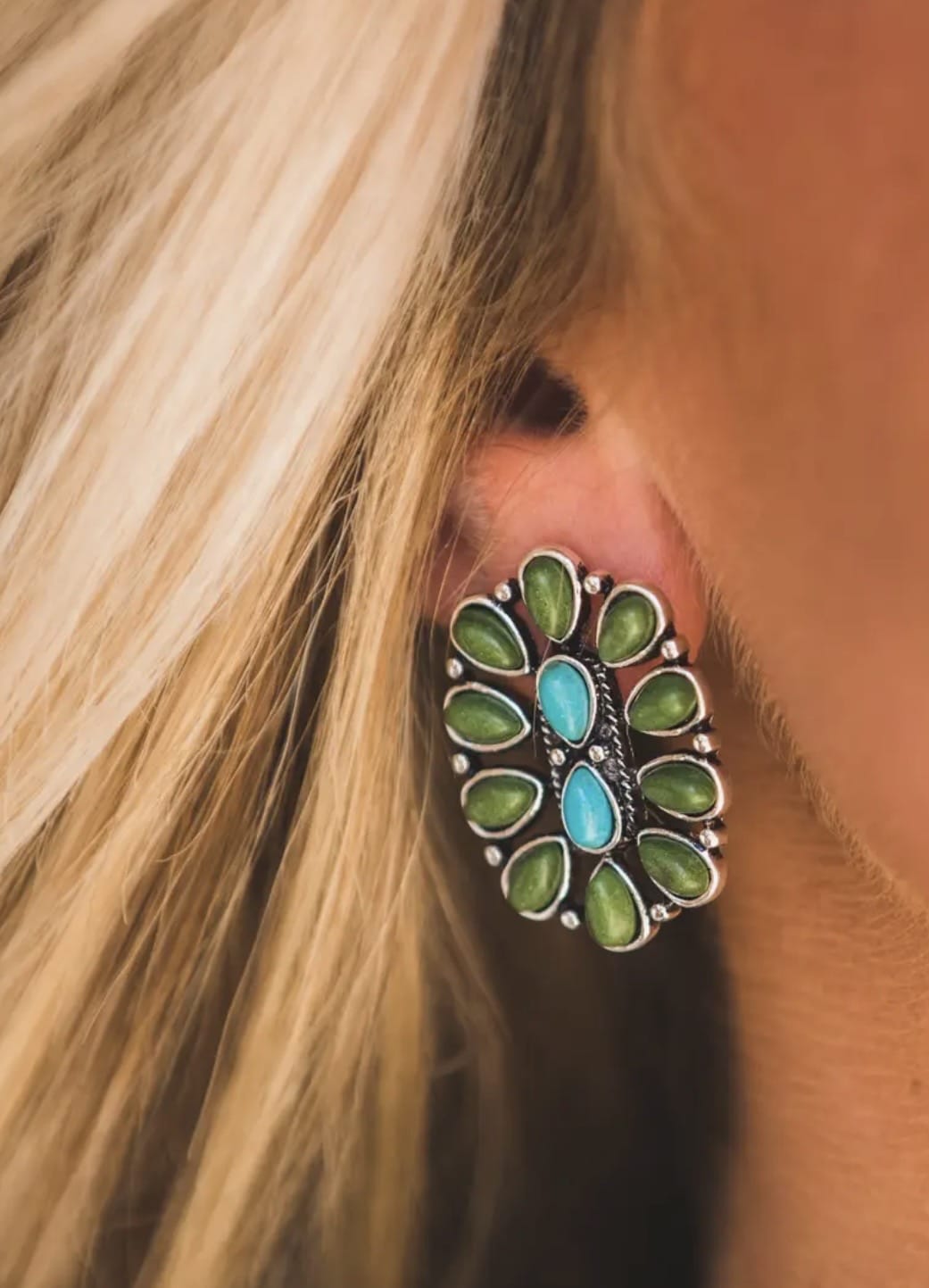 Shop Envi Me Earrings The Desert Bloom Turquoise & Olive Southwest Earring