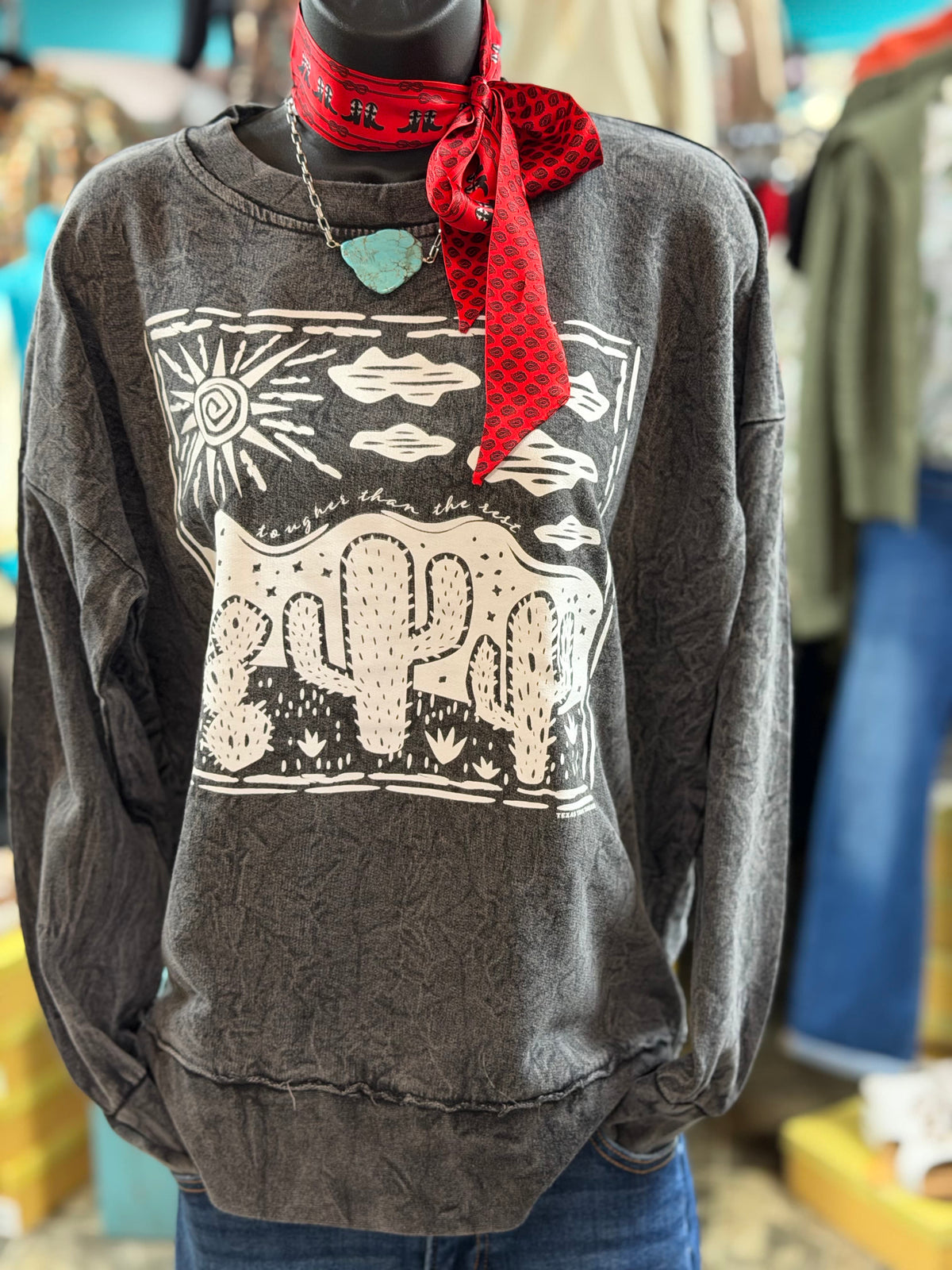 Shop Envi Me Tops and Tunics The Desert Cactus Charcoal Pullover